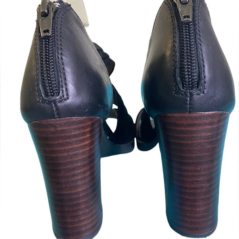 Tommy Bahama Lalai Black Leather and Suede Crisscross Chunky Block Heel Sandal - Picture 8 of 16